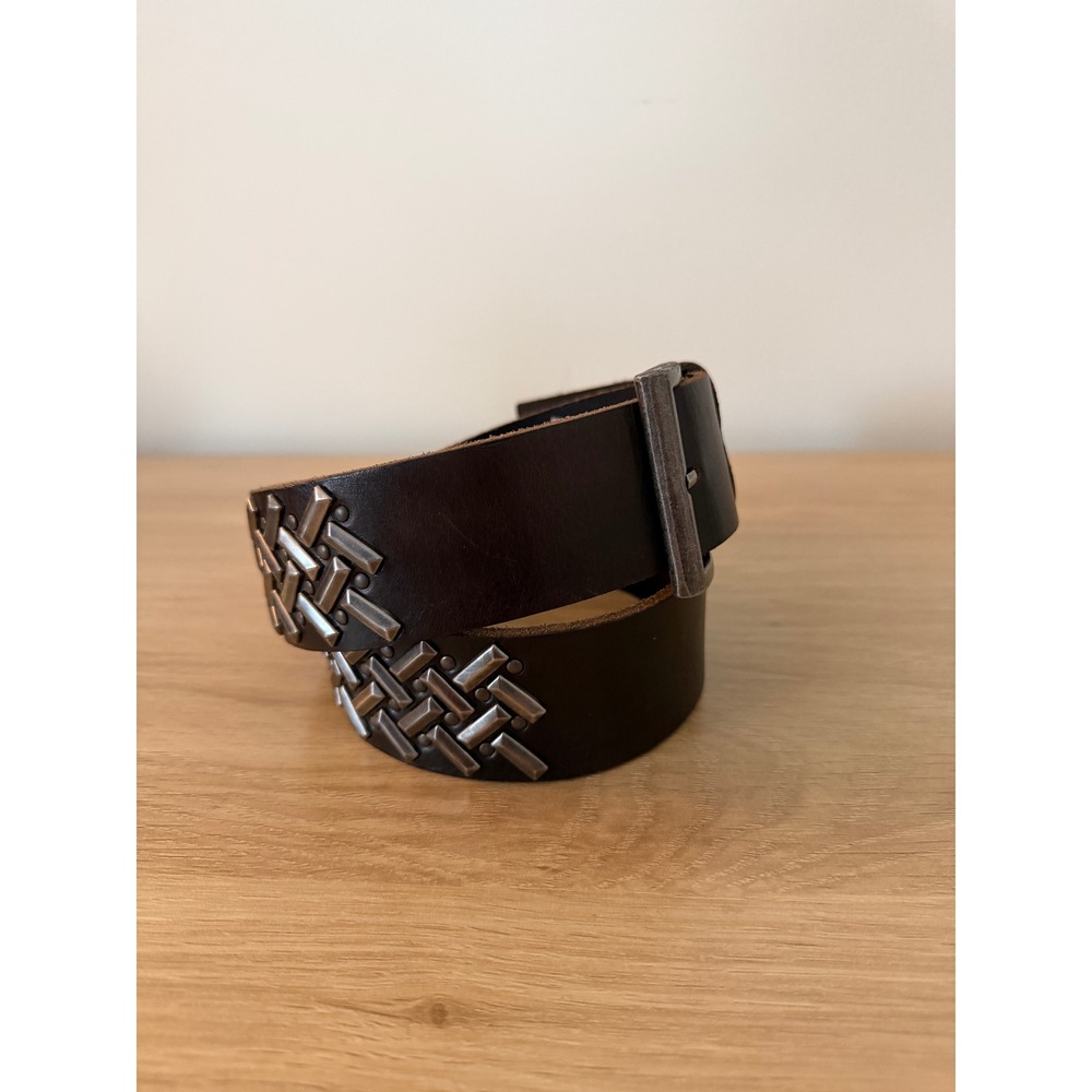 Fina Firenze Womens Brown Leather Studded Belt Sz Small Metal Studs Boho Cowgirl